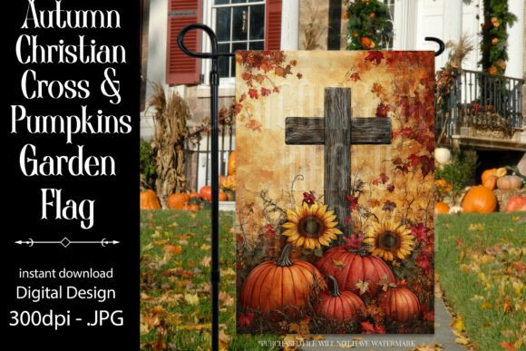 Autumn Christian Cross Garden Flag D9: Graphics for Crafts
