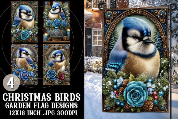 Christmas Birds 4 Garden Flag Designs 2