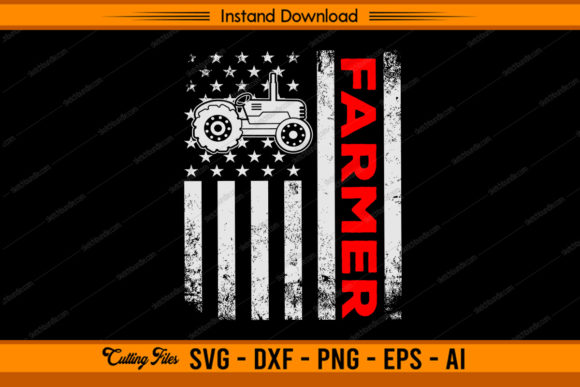 Farmer American Flag with Tractor: Graphics for Crafts