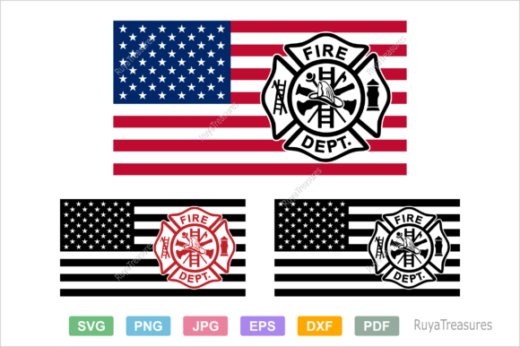 Fire Department Emblem USA Flag, Fireman