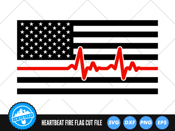 Firefighter Flag Heartbeat Line SVG Graphics and Crafts