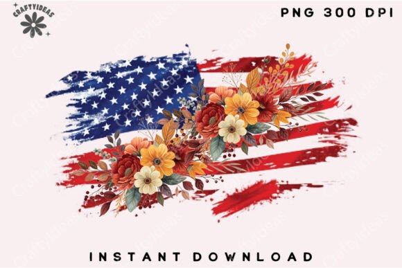 Floral American Flag PNG, 4th of July PNG