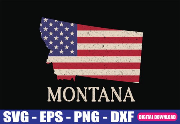Montana Map State American Flag SVG for Graphics and Crafts