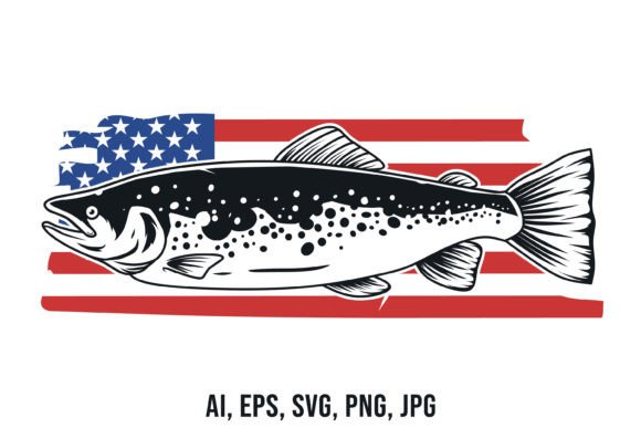 Salmon with Usa Flag Vector: Graphics for Crafts