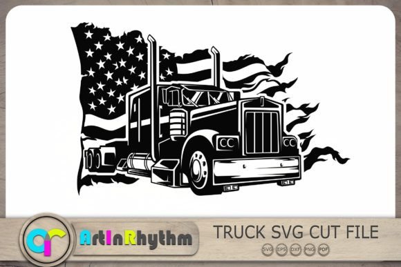 Semi Truck Trailer Svg, American Flag: Graphics and Crafts