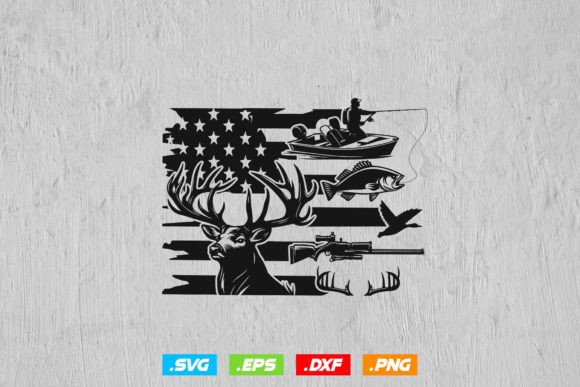US Flag Fishing Graphics for Crafts and Blogs