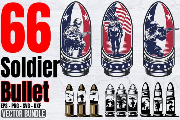 Usa Flag Bullet Soldier Scene SVG Bundle Graphics