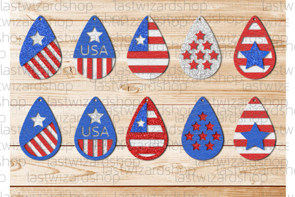 USA Flag Earrings Svg, Faux Leather